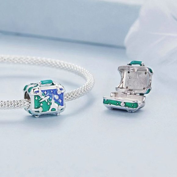 Jewelry - Sterling Silver Suitcase Necklace Pendants,blue Charm Bracelet,Openable Jewelry